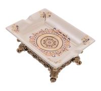 European Retro Ceramic Soap Dish with Drain, Footed Bathroom Vanity Holder | Ornate Gold Detailing, Elevated Drainage, Smooth Surface, Elegant Shine, Suits Compact Sinks and Guest Bathrooms