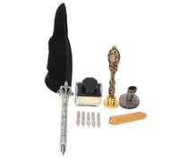 European Retro Feather Dip Pen Set with Stainless Steel Nibs, Vintage Calligraphy Writing Kit with Ink Wax Seal Gift Box for Journaling and Letter Writing (SFDPS025001 Black)
