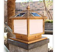 European Retro Solar Post Light IP54 Waterproof and Rustproof Column Lamp Creative Pattern Design Column Light Front Door Fence of Villa Garden Post Light Fixture (Brass Small)