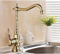 European Retro Style Kitchen Faucet, Gold Surface Farmhouse Sink Tap, Bathroom Basin Mixer, Compatible with Farmhouse Decor, Durable & Elegant Design for Home Aqiong