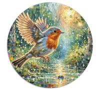 European Robin 1000 Pieces Jigsaws Bird Round Puzzles for Adults And Kids Colorful Unique Challenge Games Scene Creative 1000pcs (67.5x67.5cm)