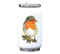 European Robin Bird Watercolor Graphic Vacuum Insulated Thermal Beverage Can Bottle White