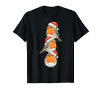 European Robin Christmas Cute Stack Santa Hat Wild Bird Mama T-Shirt
