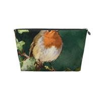 European Robin Leather Travel Makeup Bag-Waterproof Cosmetic Pouch