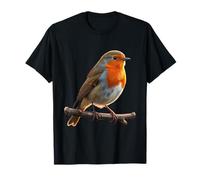 European Robin Perched on Branch Avian Art of The Songbird T-Shirt