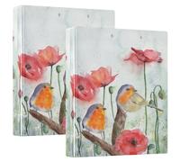 European Robins Bird Red Poppies 3 D-Ring Binder A4 2 Pack with 200 Sheet for Kids School Supplies Women Men Office