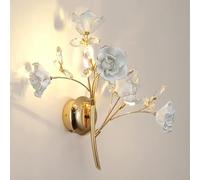 European Rose Wall Light with Ceramics Flower Shade, Three-Light G4 Decorative Wall Sconce Fixture for Living Room, Dining Rooms, Kitchens