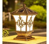 European Rural Style Lawn Fence Street Light Post Cap Light Vintage LED Solar Outside Garden Yard Landscape Pole Pillar with Remote Control Adjustable
