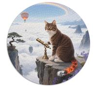 European Shorthair 1000 Piece Jigsaws Pet Cat Round Puzzle for Adults And Kids Modern Unique Challenge Games Scene Creative 1000pcs (67.5x67.5cm)