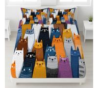 European Single Fitted Sheet 90 x 200 CM - Bed Sheets Luxury Resistant Bedding Sheets 2 Piece, Whimsical, Cartoon, Patterns, Simple, Friendly Cartoon Cats, Seamless, Suitable for Adults