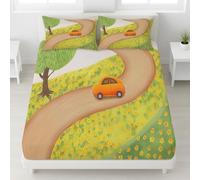 European Single Fitted Sheets - Bed Sheets Breathable and Luxury Microfibre Bedding Sets 90 x 200 CM, Country, Splendid, Rustic, Vintage, Cartoon, Cars, Roads, Perfect for Kids and Teenagers