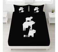 European Single Fitted Sheets - Ultrasoft Black Bed Sheets Breathable and Luxury Resistant Bedding Sets 2 Piece with Pillowcase with zipper closure30 CM Deep Hotel Minimalist Animals Bear.