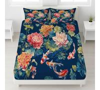 European Single Fitted Sheets - Ultrasoft Blue Bed Sheets Breathable and Luxury Resistant Bedding Sets 2 Piece with Pillowcase with zipper closure30 CM Deep Hotel Eastern Style Plants Peony