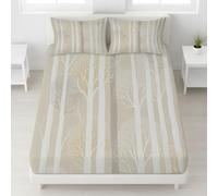 European Single Fitted Sheets - Ultrasoft Off-white Bed Sheets Breathable and Luxury Resistant Bedding Sets 2 Piece with Pillowcase with zipper closure30 CM Deep Hotel Hand-drawn Plants Tree.