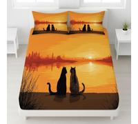 European Single Fitted Sheets - Ultrasoft Orange Bed Sheets Breathable and Luxury Resistant Bedding Sets 2 Piece with Pillowcase with zipper closure30 CM Deep Hotel Romantic Animals Cat