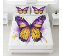 European Single Fitted Sheets - Ultrasoft Purple Bed Sheets Breathable and Luxury Resistant Bedding Sets 2 Piece with Pillowcase with zipper closure30 CM Deep Hotel Watercolor Animals Butterfly.