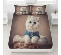 European Single Fitted Sheets - Ultrasoft Yellow Bed Sheets Breathable and Luxury Resistant Bedding Sets 2 Piece with Pillowcase with zipper closure30 CM Deep Hotel Realistic Animals Cat.