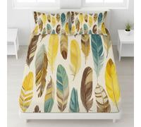 European Single Fitted Sheets - Ultrasoft Yellow Bed Sheets Breathable and Luxury Resistant Bedding Sets 2 Piece with Pillowcase with zipper closure30 CM Deep Hotel Art Animals Feathers.