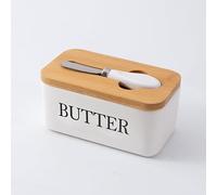 European Size Porcelain Butter Container with Double Silicone Seals,Large Butter Dish with Lid and Knife,Ceramic Butter Box, Perfect for Butter, Nuts, Cheese(White)