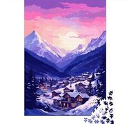European Snow Village Art 1000 Piece Jigsaw Puzzle, Charming Village Architecture, Interlocking Paper Pieces, Mindful Activity for Families, Adult Puzzle, 70x50cm/1000pcs