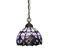 European Stained Glass Chandelier E27 Home Semi-recessed Ceiling Hanging Lamp V-intage Indoor Adjustable Suspended Light Fixture Pastoral Hotel Restaurant Pendant Light,Hanging Light(A)