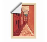 European Street at Dusk Vintage Unframed Wall Art Print A3 (42×29.7cm), Wall Decor for Living Room, Bedroom, Office & Home, Art Gift