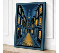 European Street at Evening Canvas Wall Art Print 18x12 Inch (46 x 30 cm)