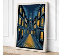 European Street at Evening Canvas Wall Art Print 30x20 Inch (76 x 51 cm)
