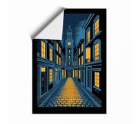 European Street at Evening Vintage Unframed Wall Art Print A1 (84.1×59.4cm), Wall Decor for Living Room, Bedroom, Office & Home, Art Gift