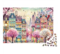 European Street View 1000 Piece Jigsaw Puzzle Paper for Adults Spring Sakura Puzzle Game for Family Relaxation Home Decor Gift 52x38cm/1000pcs