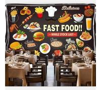 European Style 3D French Fries Hamburger Hand Drawn Western Restaurant 140(W)X70(H)Cm Photo Murals Wallpaper Living Room Hotel Luxury Background Wall Painting Decor Peel And Stick Wall Posters-6742329