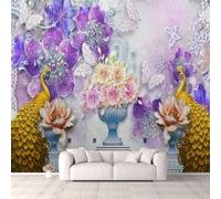 European Style 3D Plants And Flowers Animals Peacock 416(W)X254(H)Cm Photo Murals Wallpaper Living Room Hotel Luxury Background Wall Painting Decor Peel And Stick Wall Posters Self-Adhesive Wa-9293219