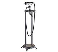 European Style All Copper Antique Black Bronze Floor Type Bathtub Faucet,Golden Double Column Shower Bath,Bathtub Side Vertical,3 Dark with Phone Hand Spray Modelsquality Assurance of Moder