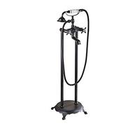 European Style All Copper Antique Black Bronze Floor Type Bathtub Faucet, Golden Double Column Shower Bath, Bathtub Side Vertical,4 Dark Blue and White Porcelain with A Hand Sprayquality Assu