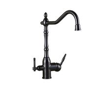 European-Style All-Copper Antique Faucet, Can Be Rotated Double-Handle Multi-Functional Clean Water Faucet Hot and Cold Mixed(Nero)