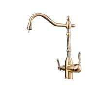 European-Style All-Copper Antique Faucet, Can Be Rotated Double-Handle Multi-Functional Clean Water Faucet Hot and Cold Mixed(Copper)