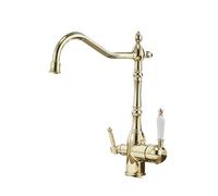 European-Style All-Copper Antique Faucet, Can Be Rotated Double-Handle Multi-Functional Clean Water Faucet Hot and Cold Mixed(Gold)