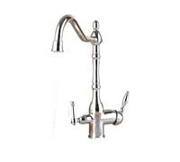 European Style All Copper Antique Faucet Rotatable Double Handle Multi Functional Hot & Cold Water Mixer Wear Resistant Leak Proof Silver Finish