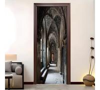 European Style Ancient Palace Self Adhesive Door Stickers, Peel and Stick, Retro Style Waterproof Door Decal Vinyl Wall Murals Suitable for Room Decoration Wall Living Room Art Decal 82x200 cm