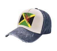 European Style Baseball Caps, Vintage Washed Denim Hat with Jamaica Flag Design, Fashion Forward Unisex for Trendy Looks 5 One Size