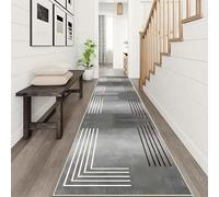 European Style Carpet, 80x300cm Stylish Modern Black and White Line Runner Rug, Soft and Comfortable Nordic Light Luxury Gray Hallway Rugs, Foldable and Easy to Clean Bedroom Office Rug