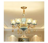 European-Style Chandelier Villa Living Room Atmospheric Gold Crystal Chandeliers Atmospheric Ceramic Crystal lamp, Pendant Light