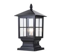European Style Column Headlight Lawn Bollard Lantern with Pier Mount Base Modern Glass Pillar Light Waterproof Anti-Rust Black Pole Light for Patio, Porch, Front House Dark