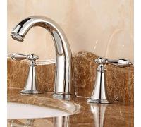 European Style Copper Chrome Double Handle Three Holes Three Piece Set Hot and Cold Water Tap Bathroom Basin Bath Tub