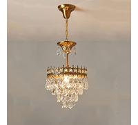 European Style Copper Crystal Ceiling Hanging Lamp Luxury French Crown Small Living Room Bedroom Bedside Pendant Light Novel Decorated Chandelier Interesting Life