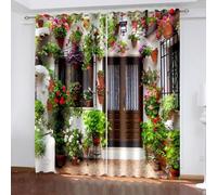 European Style Courtyard Blackout Curtains Eyelet 66x72 Inch 2 Panels Thermal Insulated Drapes 3D Print Outdoor Garden Curtains for Bedroom living Room Darkening Window Treatments B/2071