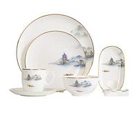 European Style Dinner Set 8 Pieces Landscape Painting Porcelain Dinnerware Set Ceramic Plate Combination Sets Dinner Plate Dessert Plate Bowl and Mug,