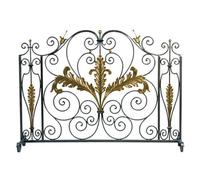 European Style Fireplace Screen with Gold Floral Decor, Handcrafted Wrought Iron Spark Guard for Open Fire and Log Burners Safety