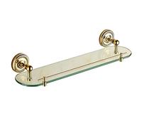 European-Style Floating Shower Caddy - Wall-Mounted Copper Double-Layer Shelf for Bathroom & Kitchen - Glass Vanity Organizer for Cosmetics, Shampoo, and Seasoning Bottles.