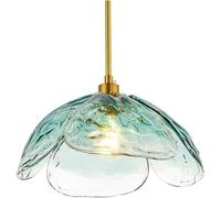 European Style Flower Shape Pendant Light Single Head with Blue/Green/Pink Glass and Metal Lamp Base, Chandelier(Blu)